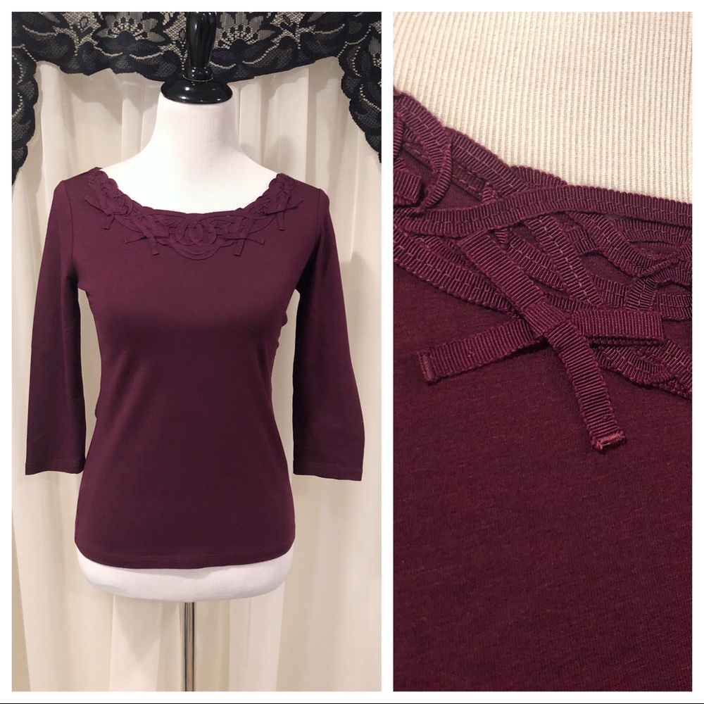 Ann Taylor Eggplant Ribbon & Bows Blouse